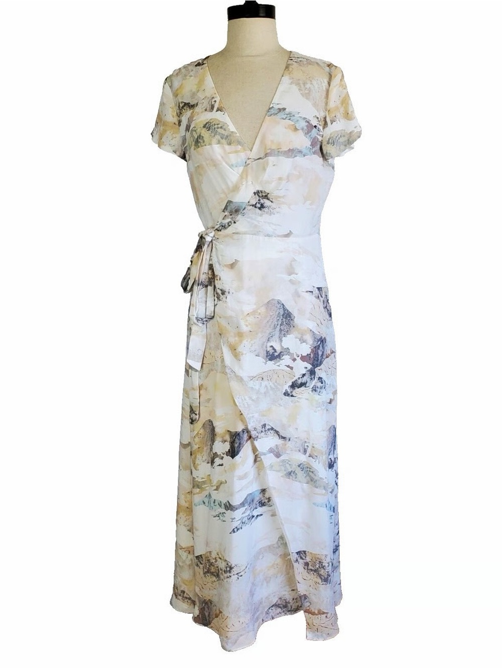 Babaton Floral Watercolor Maxi Dress in White and Cream